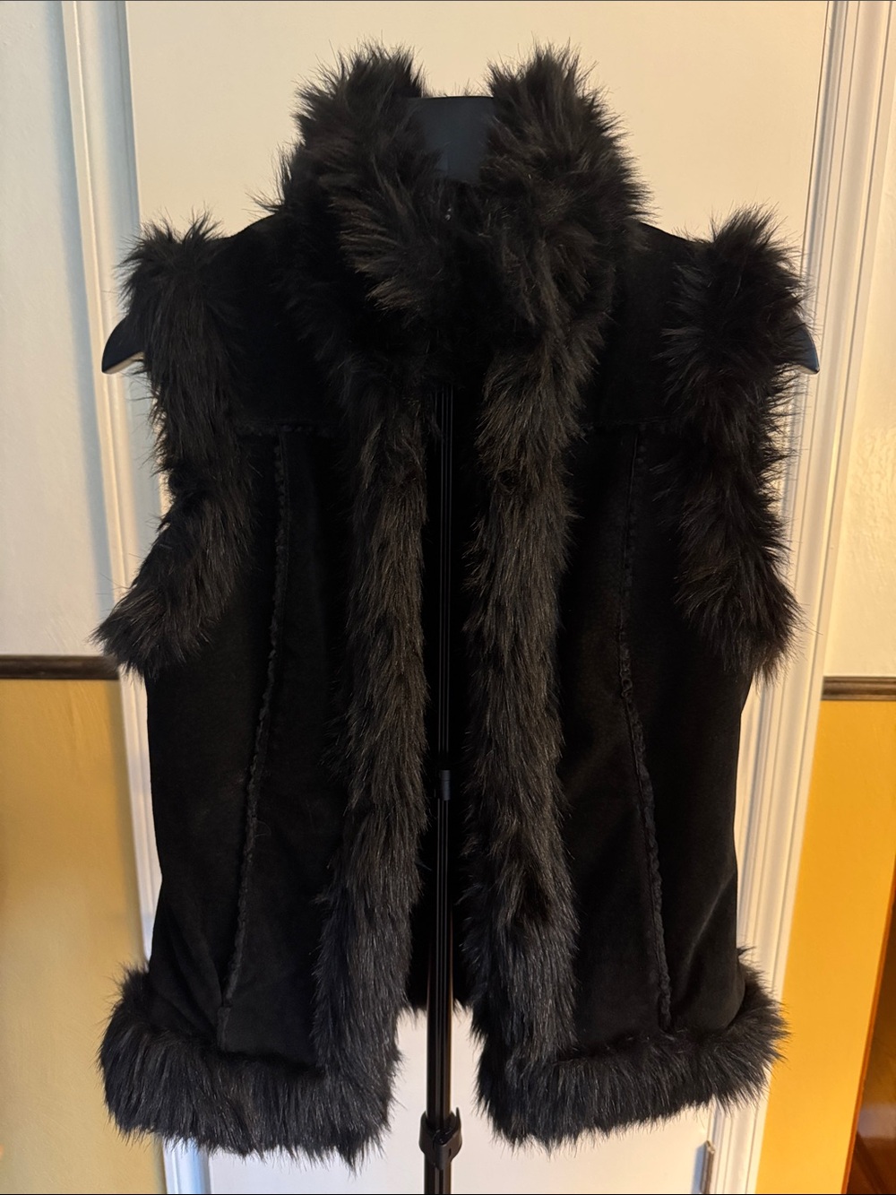 Express Black Faux Fur Trim Sleeveless Vest